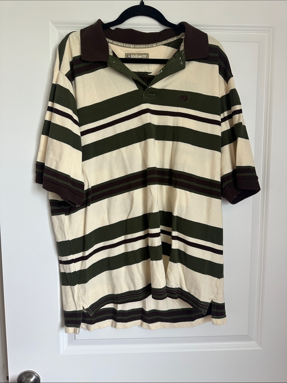 Ecko Unlimited Cream, Olive & Brown Striped Polo